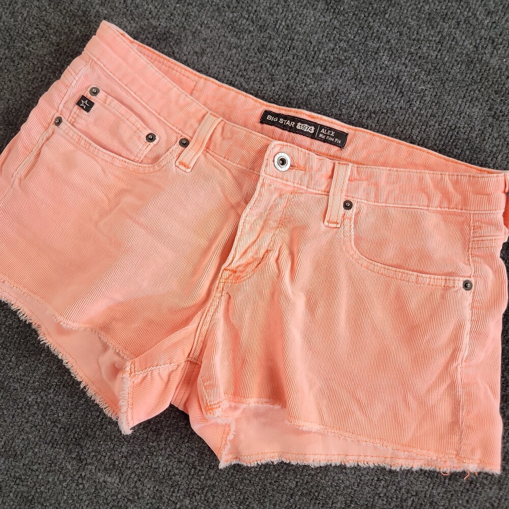 Big Star Alex Corduroy Shorts Womens 29 Raw Hem Fringe Orange Pink Cut Offs